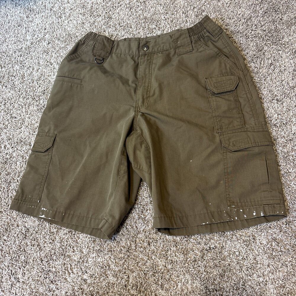 5.11 Tactical Mens Brown Ripstop Cargo Shorts Size 34 Elastic Waist Hiking Paint